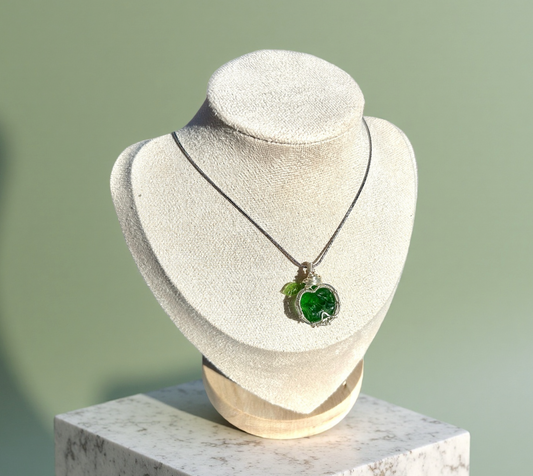 Collar cristal artesanal colgante de manzana verde brillante joyería elegante para mujer