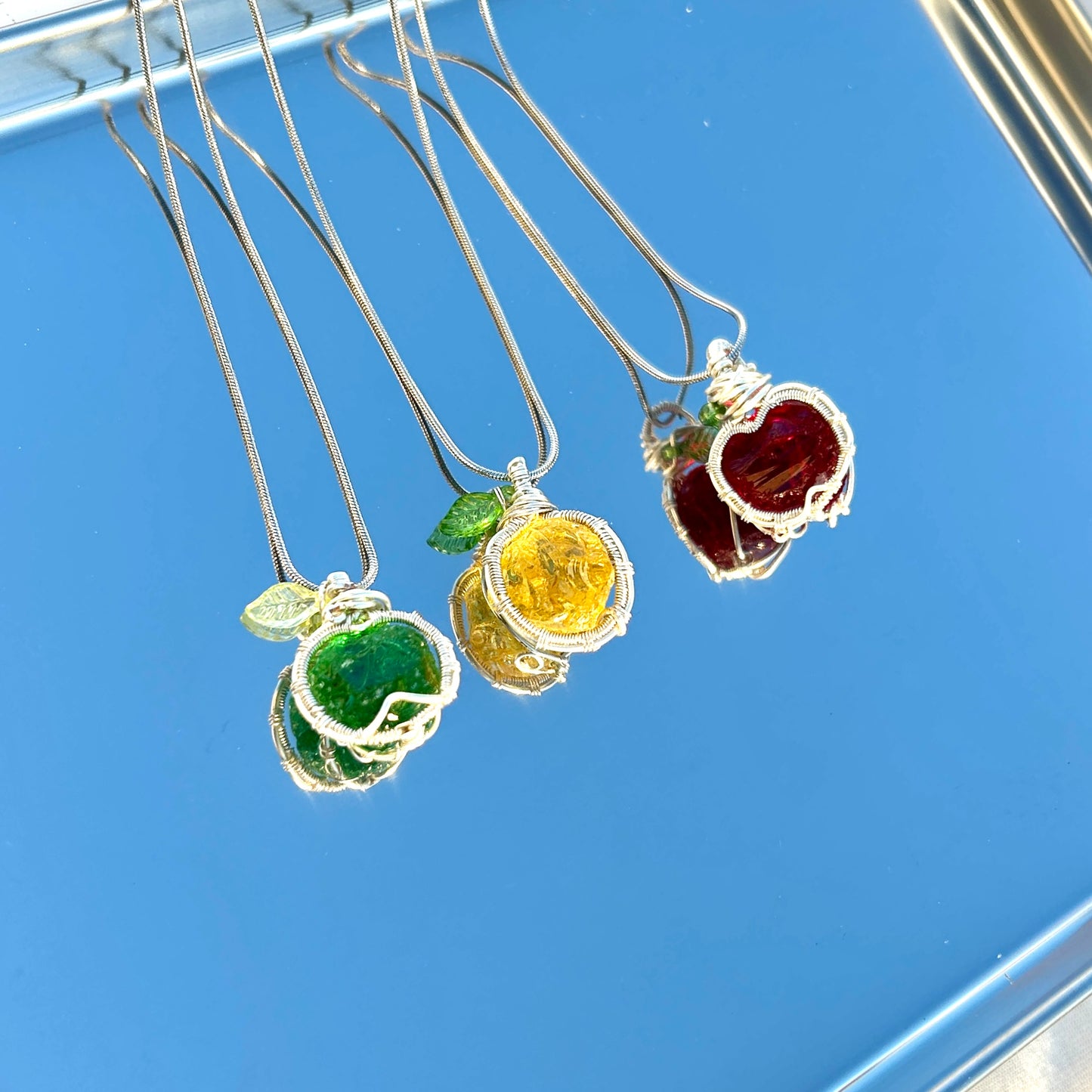 Collar cristal artesanal colgante de manzana verde brillante joyería elegante para mujer