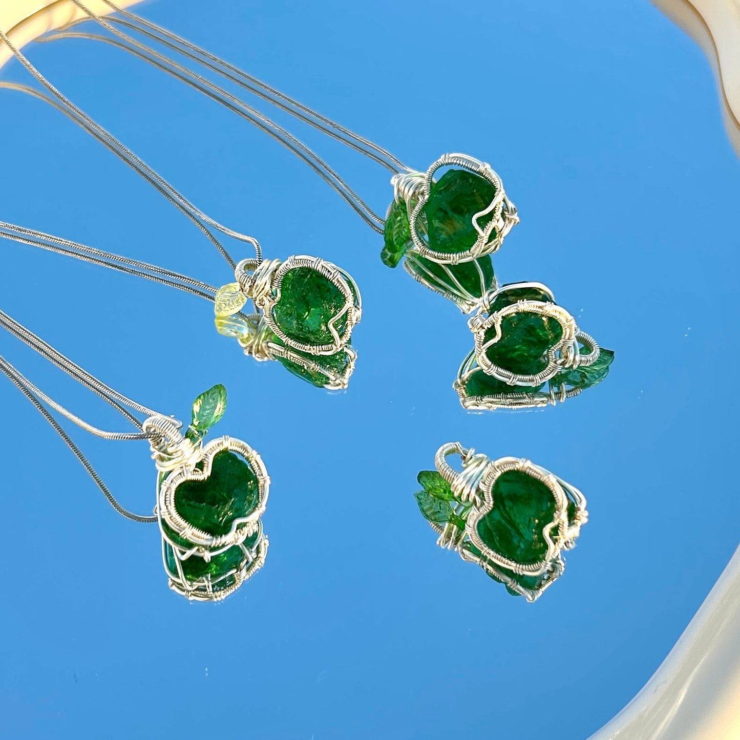 Collar cristal artesanal colgante de manzana verde brillante joyería elegante para mujer