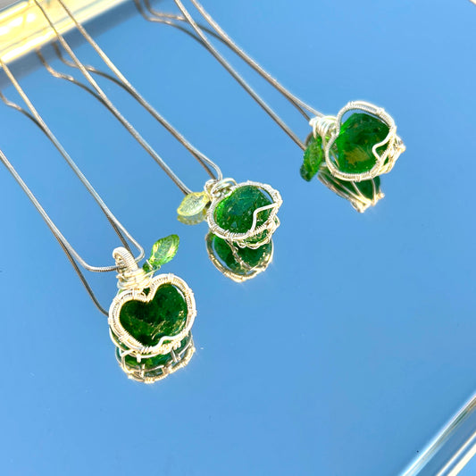 Collar cristal artesanal colgante de manzana verde brillante joyería elegante para mujer